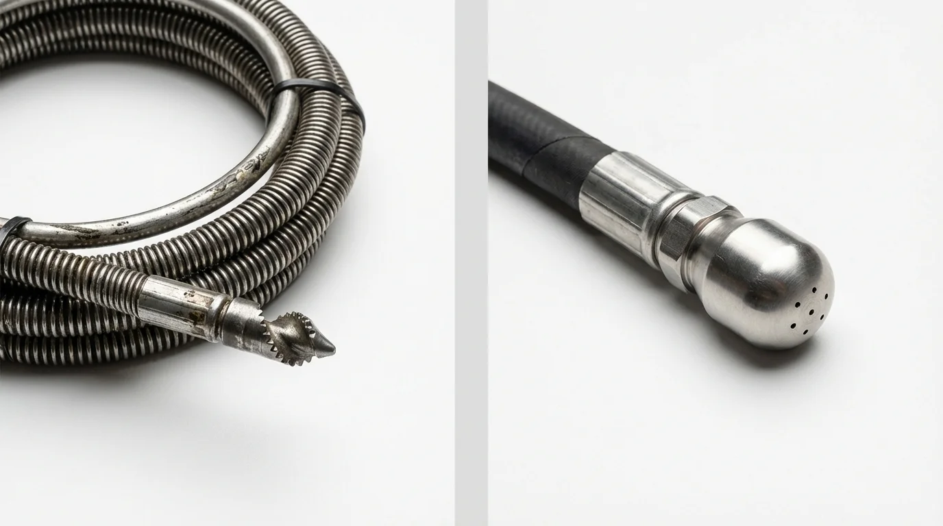 Drain snake cable and hydro jetting nozzle used for drain cleaning in Savage, MD